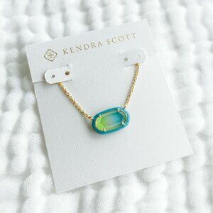 Kendra Scott Elisa Sea Green Ombre Illusion Enamel Framed Pendant Necklace Gold